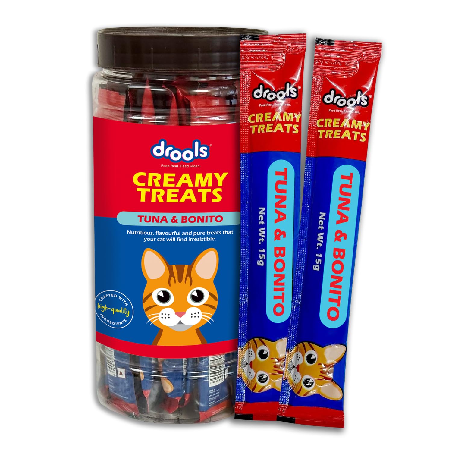 Drools All Life Stages Creamy Lickable Cat Treats 25 Pieces Pack Total 375g Tuna Bonito Flavour Taurine For Heart And Vision Health Easy To Hand Feed Vitamins And Minerals