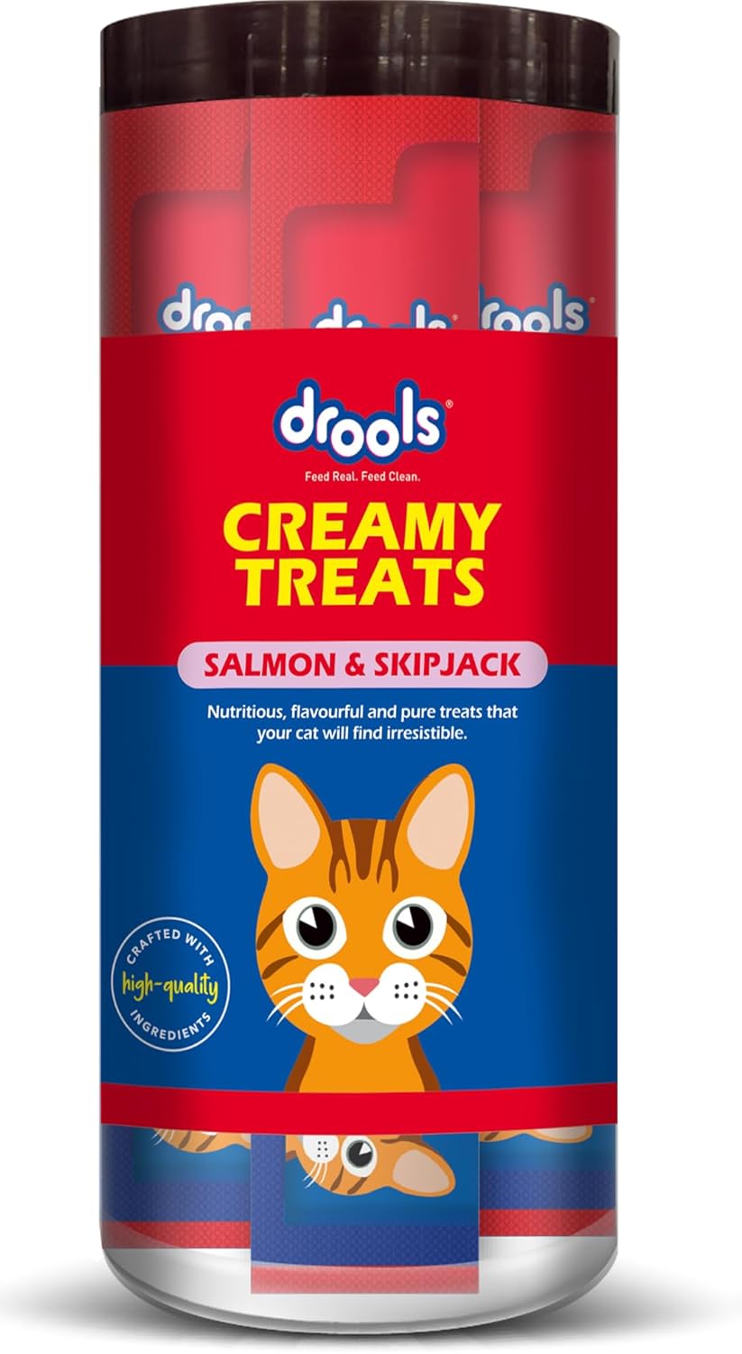 Drools All Life Stages Creamy Lickable Cat Treats 25 Pieces Pack Total 375g Salmon Skipjack Flavour Taurine For Heart And Vision Health Easy To Hand Feed Vitamins And Minerals