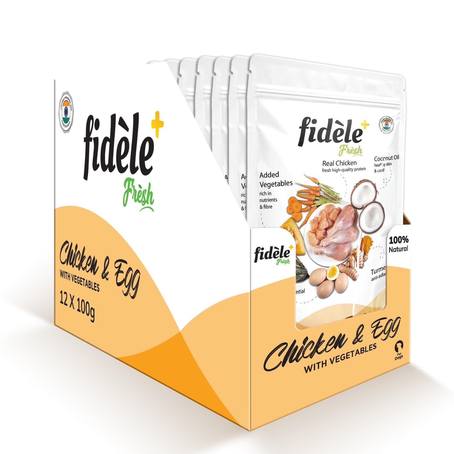 Fidele Fresh Chicken Egg Wet Dog Food Chicken Gravy With Vegetables 100g Pouch Pack Of 12 High Protein Skin Digestion Support