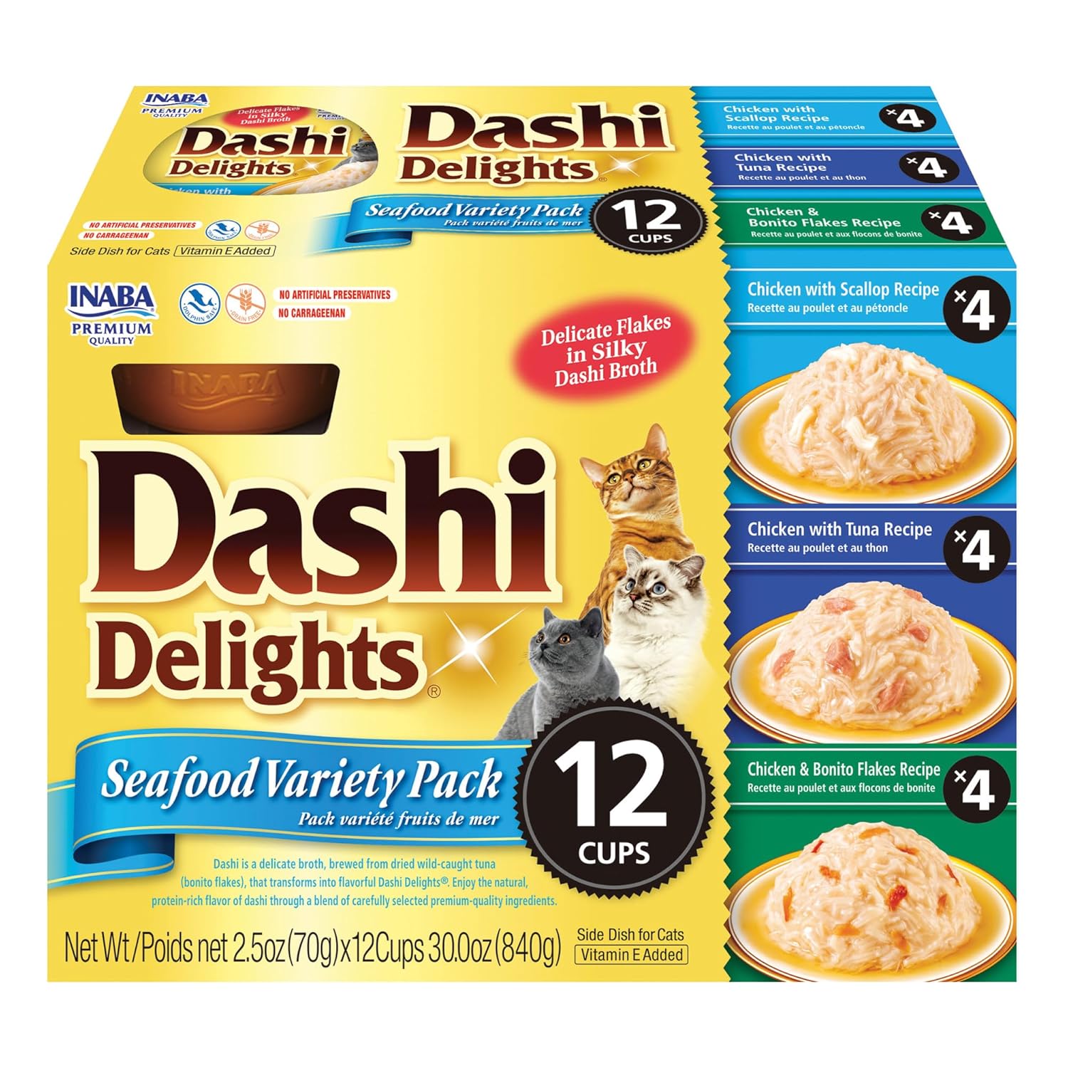 Inaba Dashi Cat Treats Grated Chicken With Bonito Flakes Broth 2 Ounce Cup 12 Cups Total Seafood Variety
