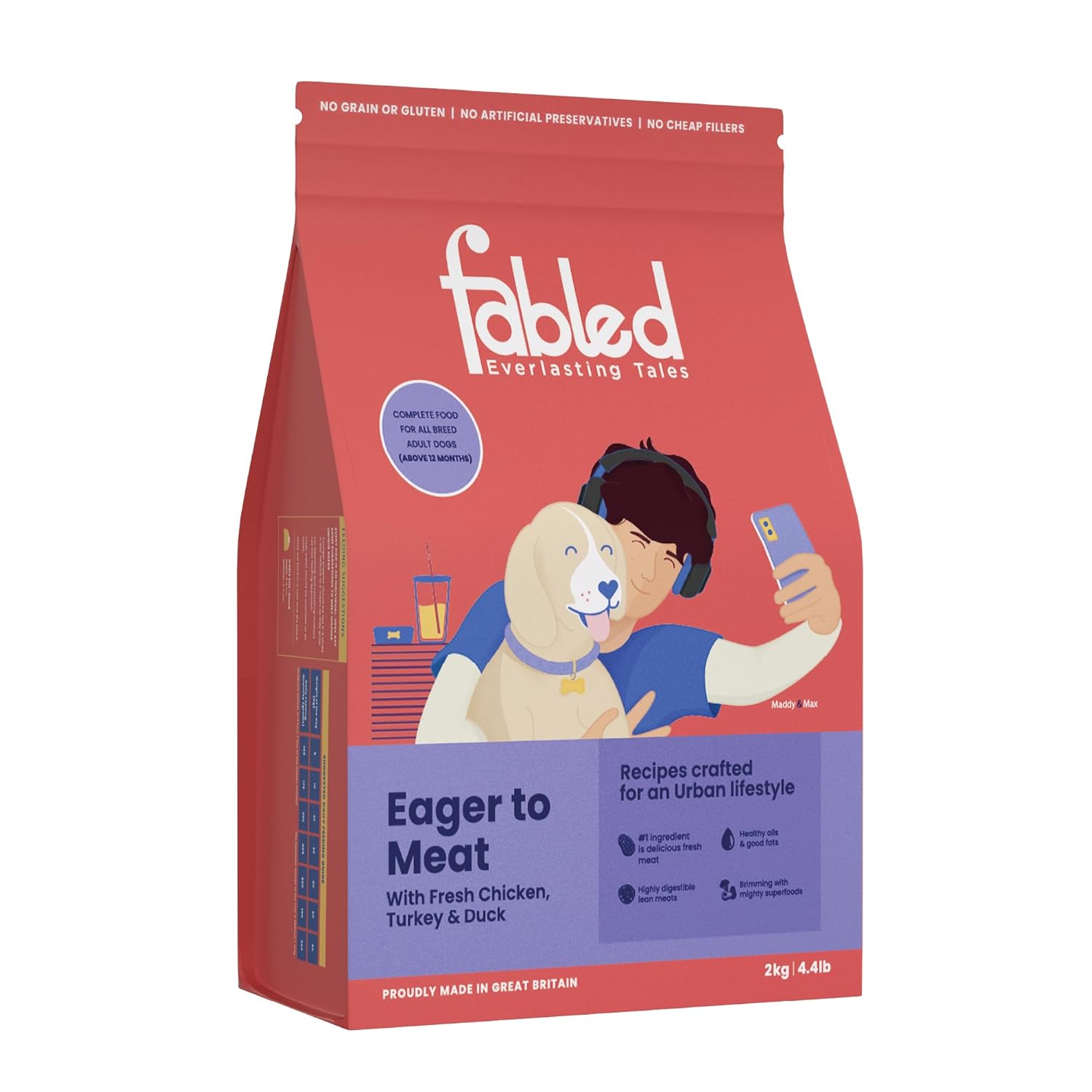 Fabled Eager To Meat Adult Dry Dog Food Above 12 Months Grain Free Gluten Free With Fresh Chicken Turkey Duck 2 Kg