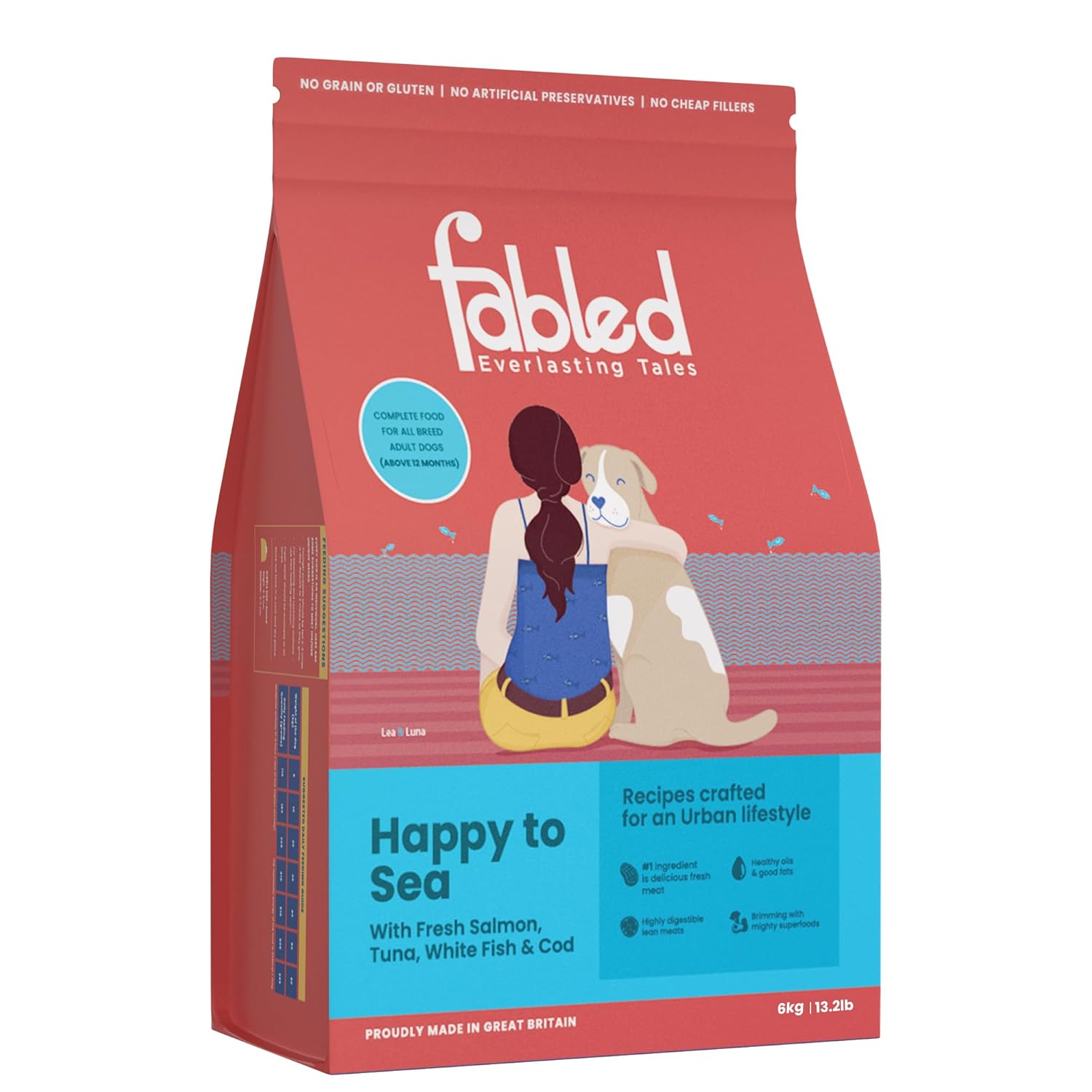 Fabled Happy To Sea Adult Dry Dog Food Above 12 Months Hypoallergenic Grain Free With Salmon Tuna White Fish And Cod 6 Kg