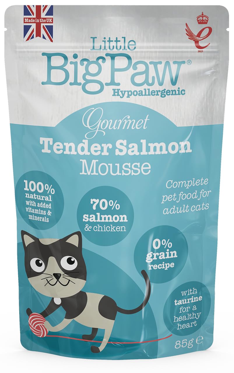 Little Bigpaw Gourmet Atlantic Salmon Mousse For Cats Grain Free And Hypoallergenic Wet Cat Food 85 Gms Each Pack Of 12
