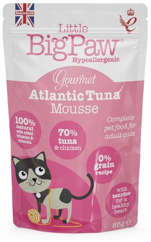 Little Big Paw Gourmet Atlantic Tuna Mousse for Cats, Grain Free and Hypoallergenic Wet Cat Food, 85 GMS Each (Pack of 12),All Life Stages