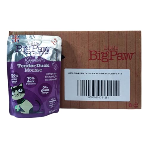 Little Big Paw Gourmet Tender Duck Mousse for Cats, Grain Free and Hypoallergenic Wet Cat Food, 85 GMS Each (Pack of 12),All Life Stages