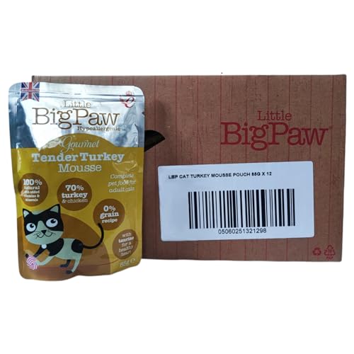 Little Big Paw Gourmet Tender Turkey Mousse for Cats, Grain Free and Hypoallergenic Wet Cat Food, 85 GMS Each (Pack of 12),All Life Stages
