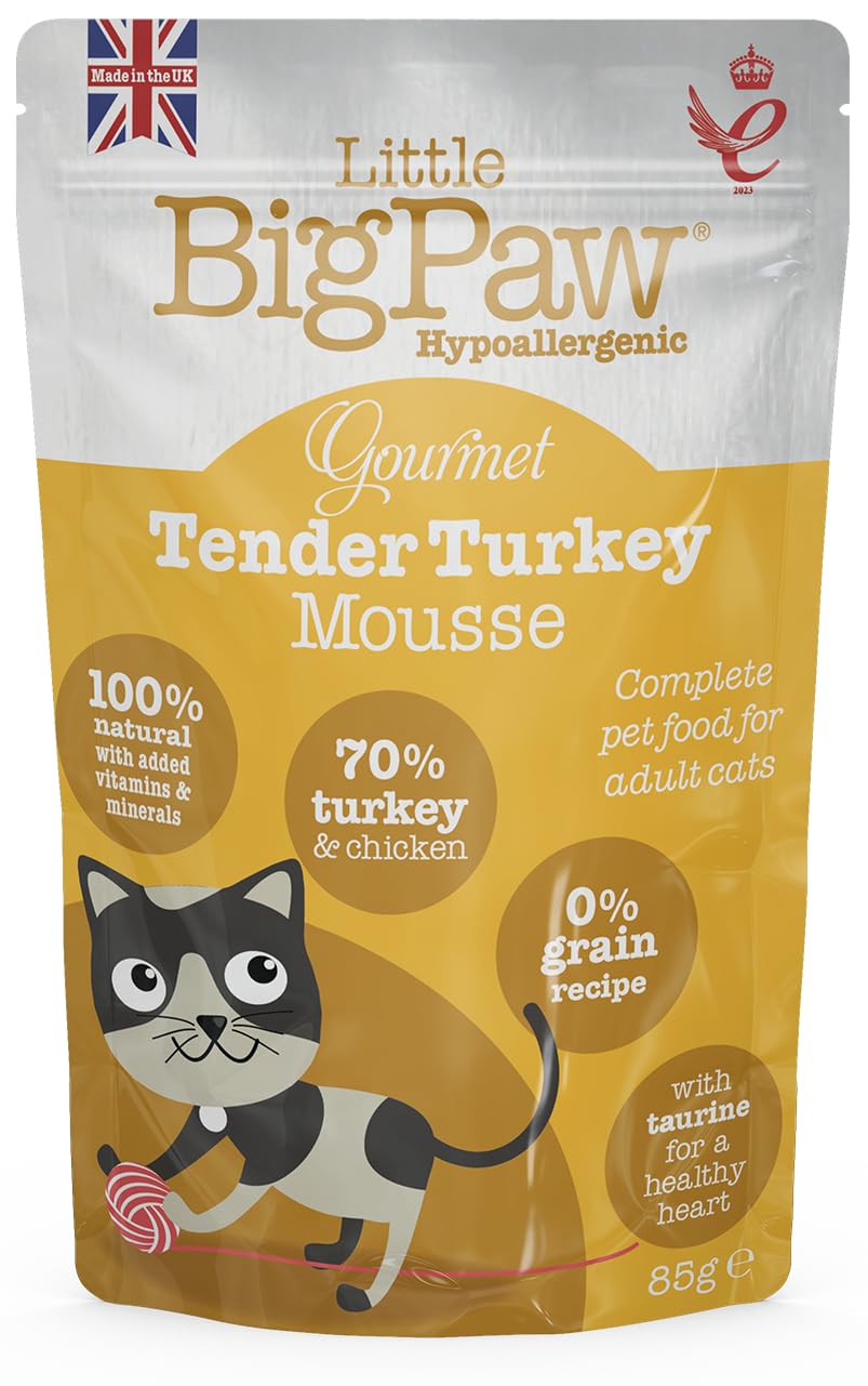 Little Big Paw Gourmet Tender Turkey Mousse For Cats Grain Free And Hypoallergenic Wet Cat Food 85 Gms Each Pack Of 12 All Life Stages