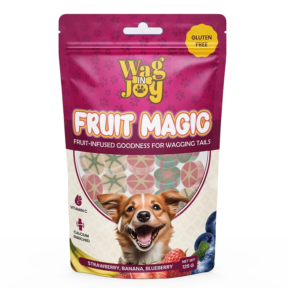 Fruit Magic Veg Treats For Dogs Vitamin C Calcium Enriched Gluten Free Mix Fruit Strawberry Blueberry Banana Flavour 125 Gm Candies Shape All Life Stages