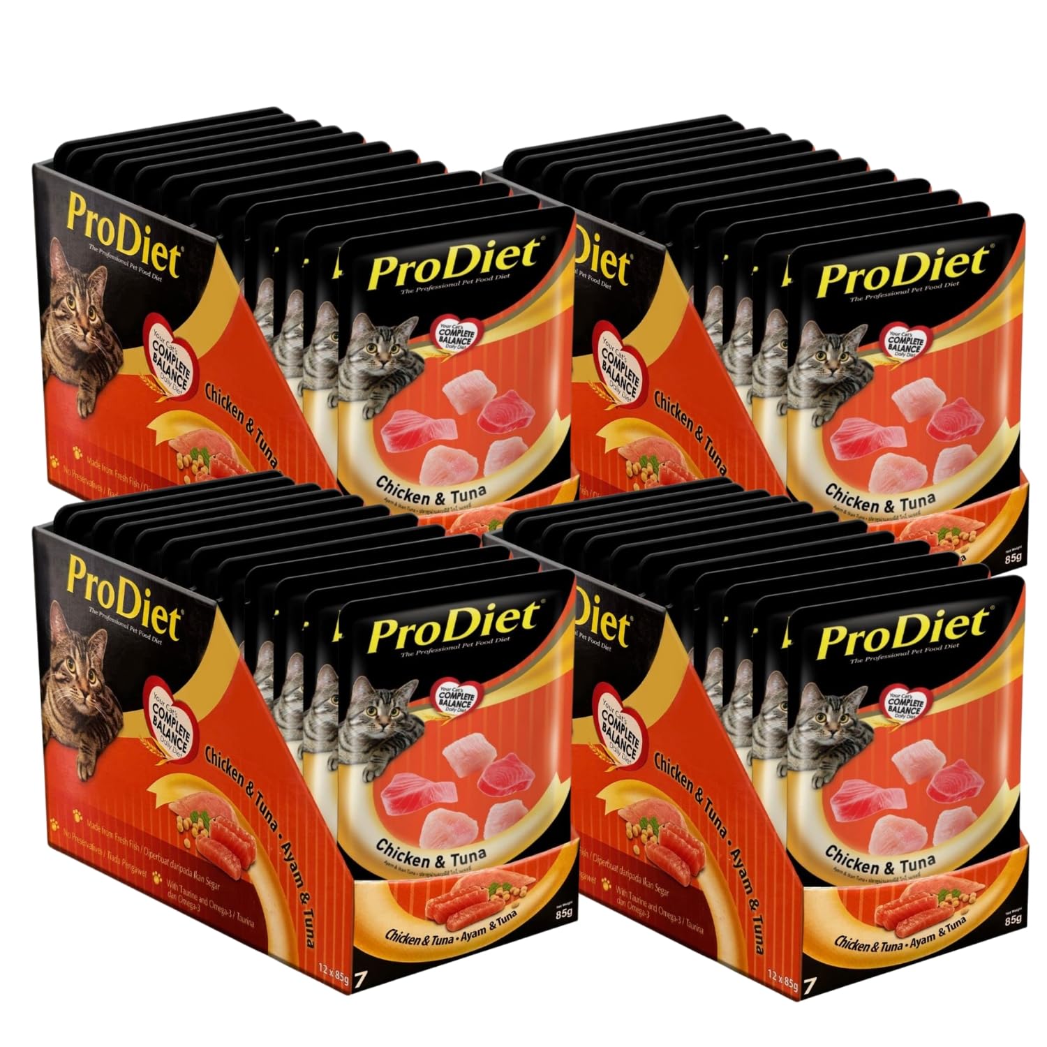 Prodiet Cat Wet Food For Adult 1 Years Chicken Tuna Flavour For Healthy Skin And Muscle Development 48 Pouches 48 X 85g Affordable Pack