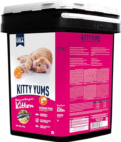 Kitty YUMS Kitten Dry Cat Food Ocean Fish Inside Container 7kg Pack