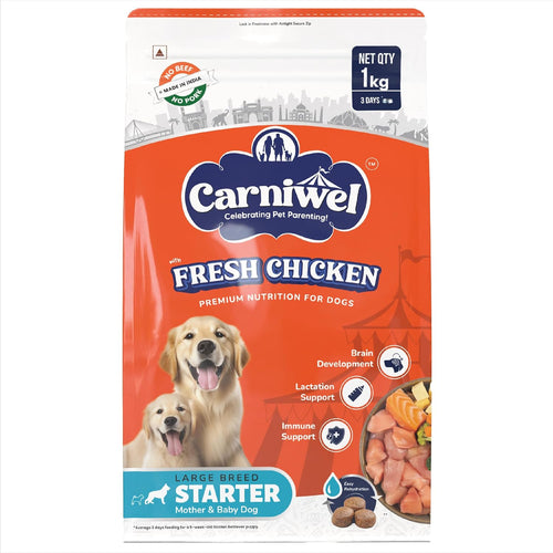 Carniwel Fresh Chicken Starter Dry Dog Food 1kg Natural Ingredients For Easy Weaning Gmo Free Highly Palatable Immune Lactation Support Premium Tailored Nutrition For Large Dog