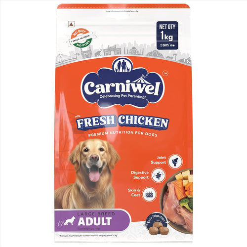 Carniwel Fresh Chicken Adult Dry Dog Food 1kg Natural Ingredients For Optimal Skin Coat Health Highly Palatable Supports Joint Health Tailored Premium Nutrition For Large Dogs