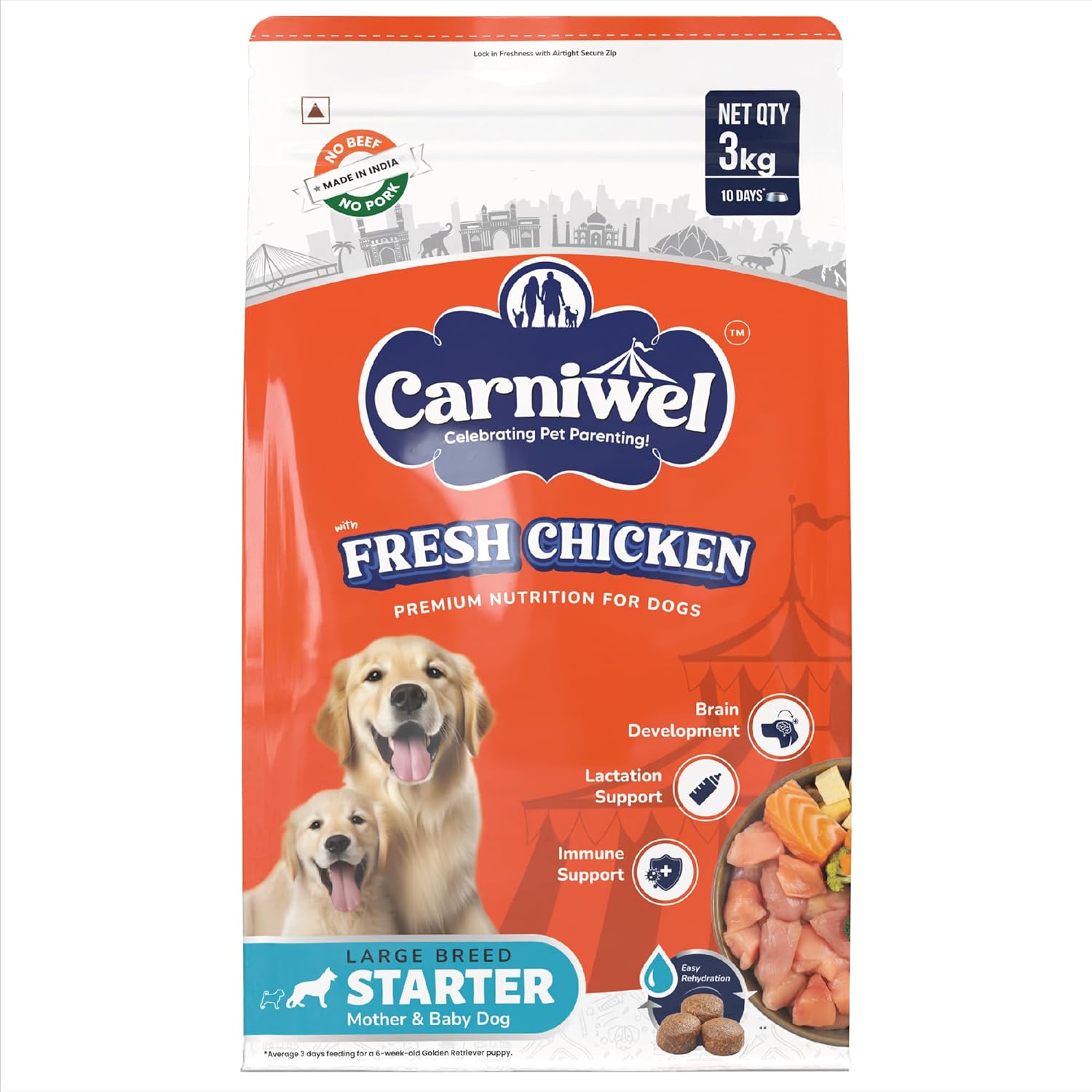 Carniwel Fresh Chicken Starter Dry Dog Food 3kg Natural Ingredients For Easy Weaning Gmo Free Highly Palatable Immune Lactation Support Premium Tailored Nutrition For Large Dog
