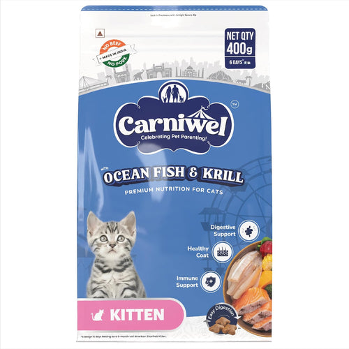 Carniwel Ocean Fish Antarctic Krill Dry Cat Food 400 Gm Fresh Natural Ingredients Highly Palatable Supports Healthy Skin Glossy Coat Premium Nutrition