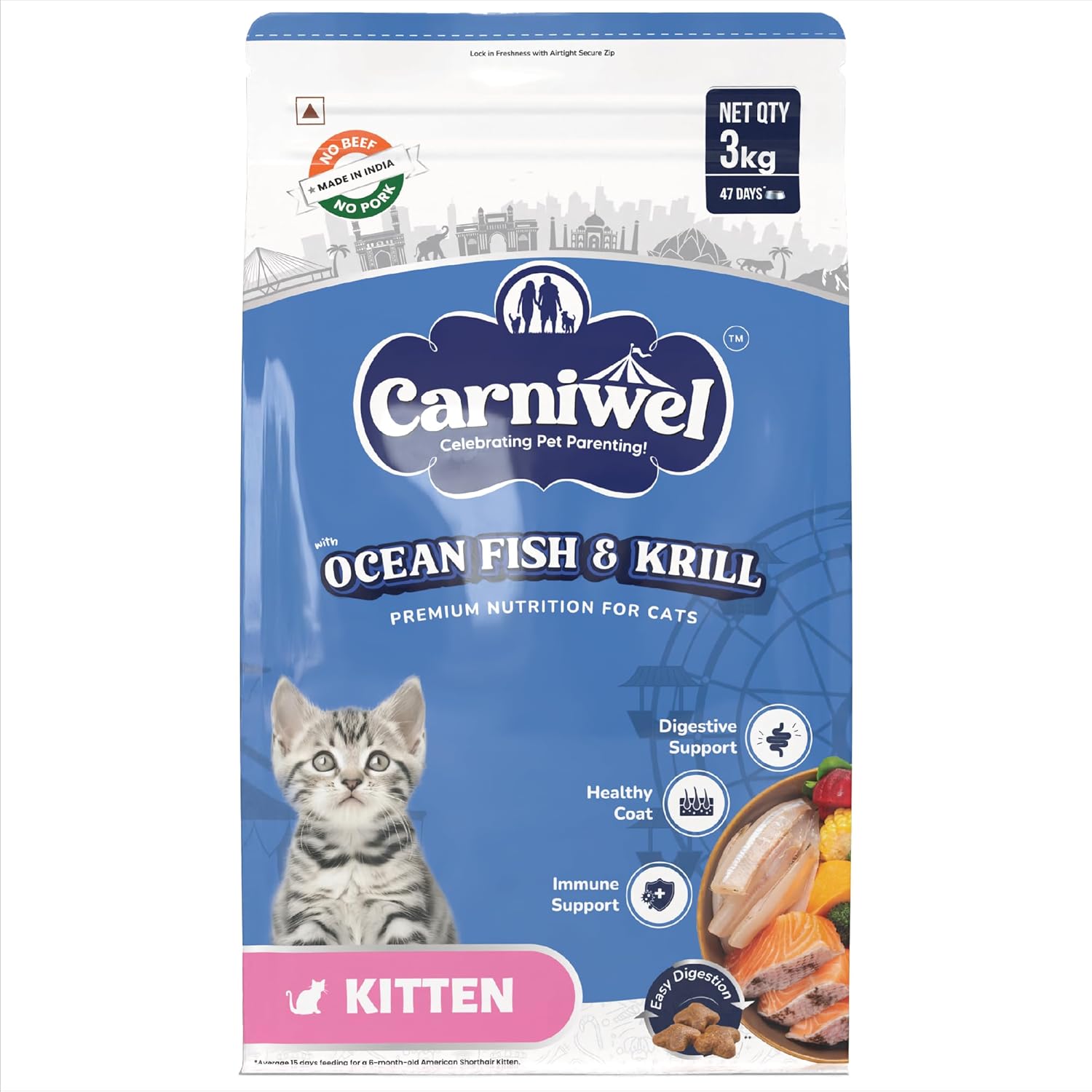 Carniwel Ocean Fish Antarctic Krill Kitten Dry Cat Food 3kg Fresh Natural Ingredients Highly Palatable Supports Healthy Skin Glossy Coat Premium Nutrition