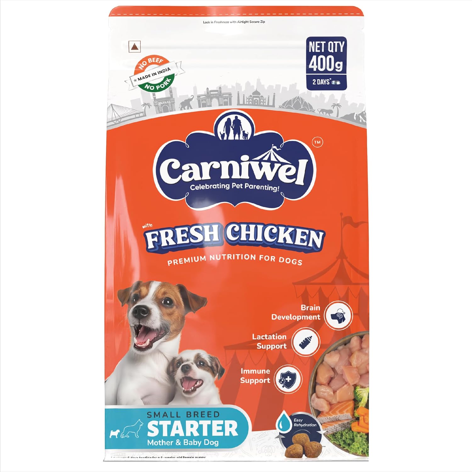 Carniwel Fresh Chicken Starter Dry Dog Food 400g For Small Dogs Premium Nutrition Natural Ingredients For Easy Weaning Gmo Free Highly Palatable Immune Lactation Support
