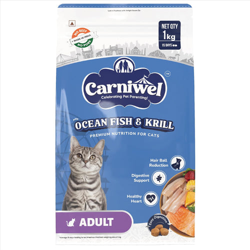 Carniwel Ocean Fish Antarctic Krill Adult Dry Cat Food 1 Kg Fresh Natural Ingredients Highly Palatable Supports Healthy Skin Glossy Coat Premium Nutrition For Cats