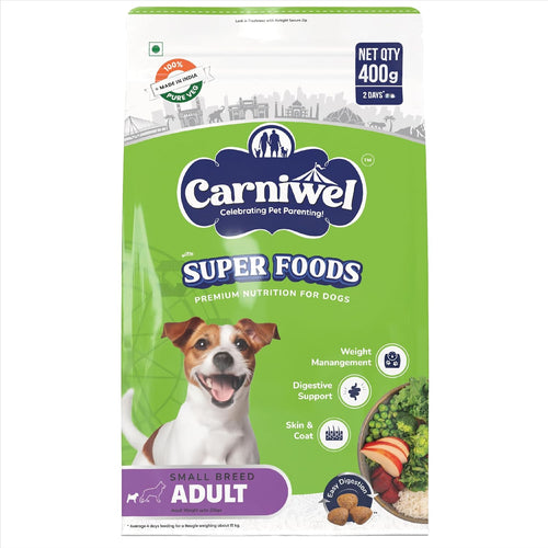 Carniwel Superfoods Adult Dry Dog Food 400 Gm 100 Vegetarian Fresh Natural Ingredients Highly Palatable Gmo Free Premium Nutrition For Small Dogs