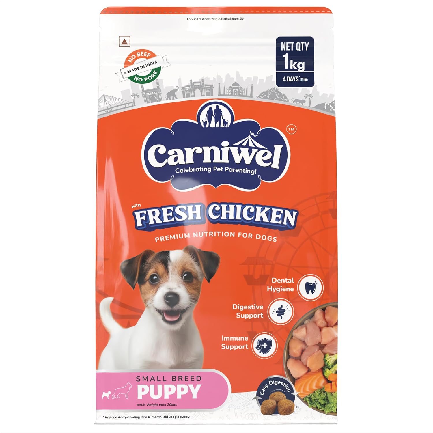 Carniwel Fresh Chicken Puppy Dry Dog Food 1kg For Small Dogs Premium Nutrition Natural Ingredients For Healthy Muscle Bone Gmo Free Highly Palatable Boosts Skin Coat Health