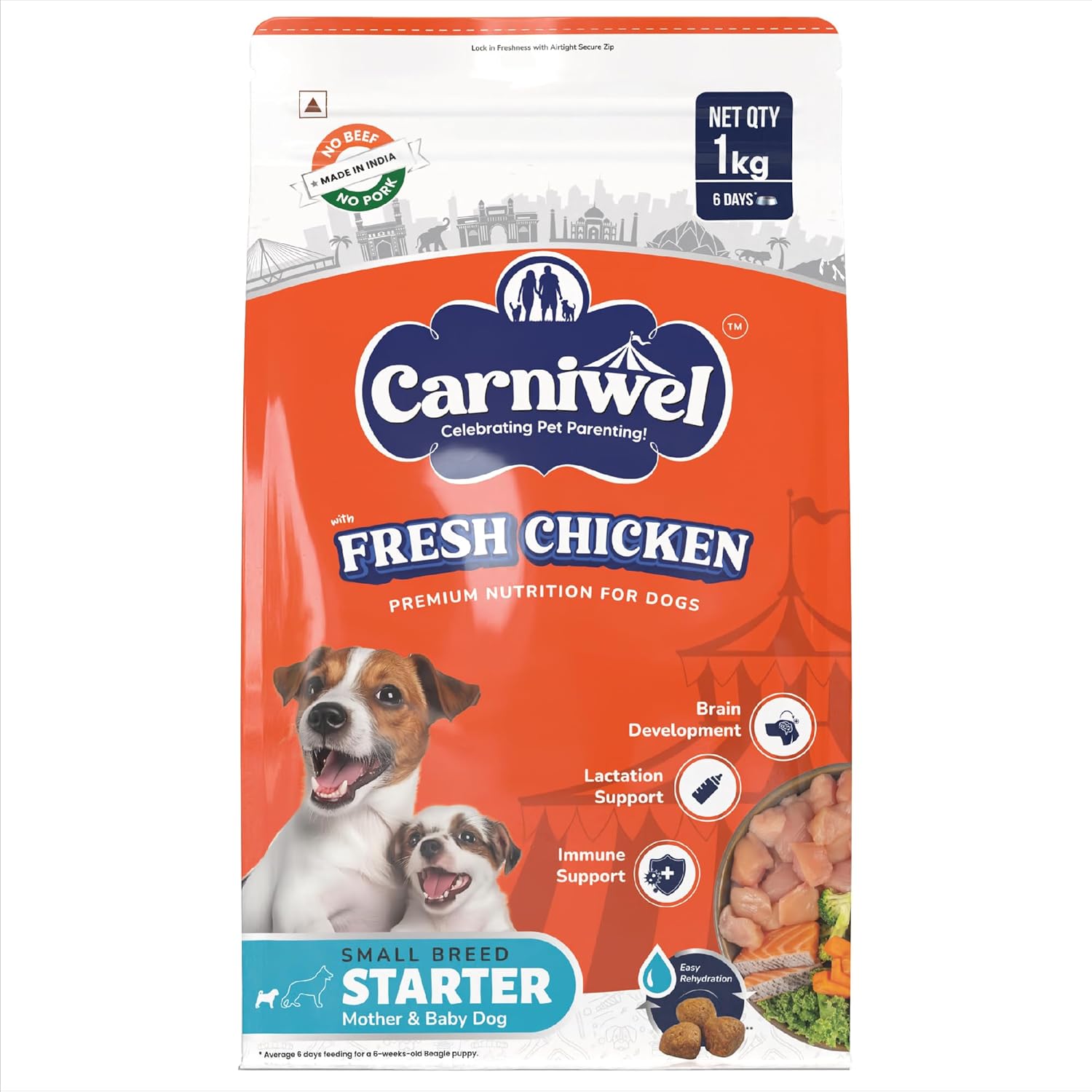 Carniwel Fresh Chicken Starter Dry Dog Food 1kg For Small Dogs Premium Nutrition Natural Ingredients For Easy Weaning Gmo Free Highly Palatable Immune Lactation Support