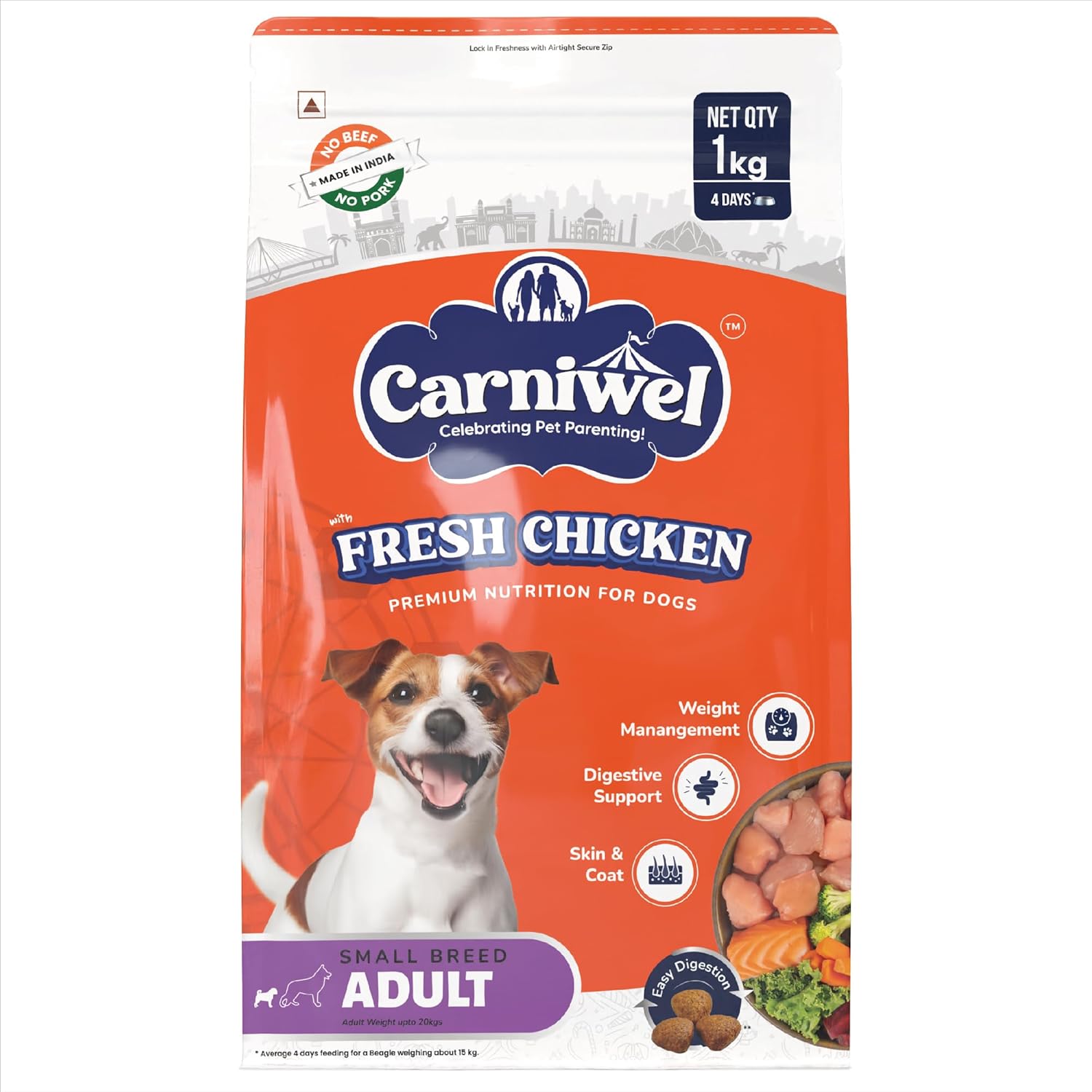 Carniwel Fresh Chicken Adult Dry Dog Food 1kg Premium Nutrition Natural Ingredients For Optimal Skin Coat Health Highly Palatable Supports Joint Health