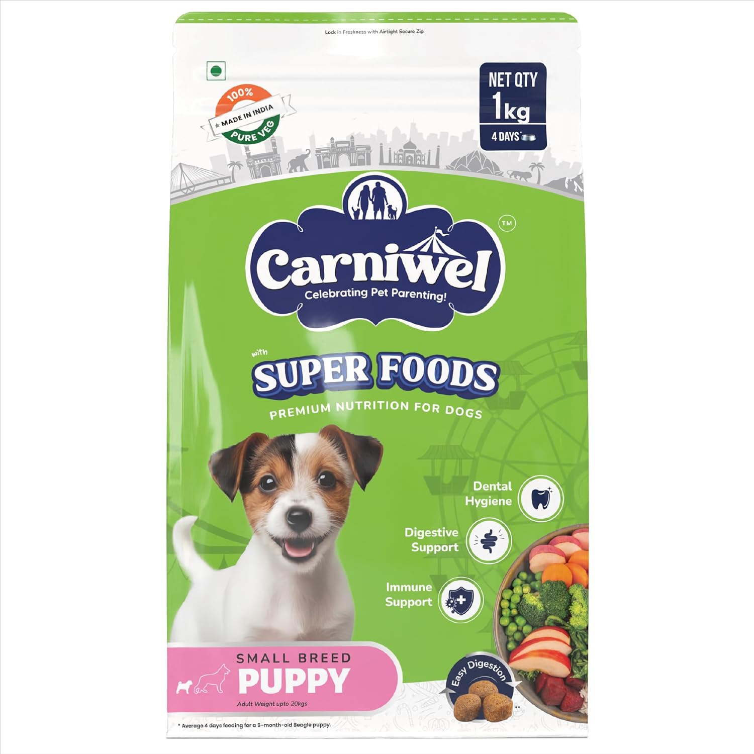 Carniwel Superfoods Puppy Dry Dog Food 1kg 100 Vegetarian Fresh Natural Ingredients Highly Palatable Gmo Free Premium Nutrition For Small Dogs
