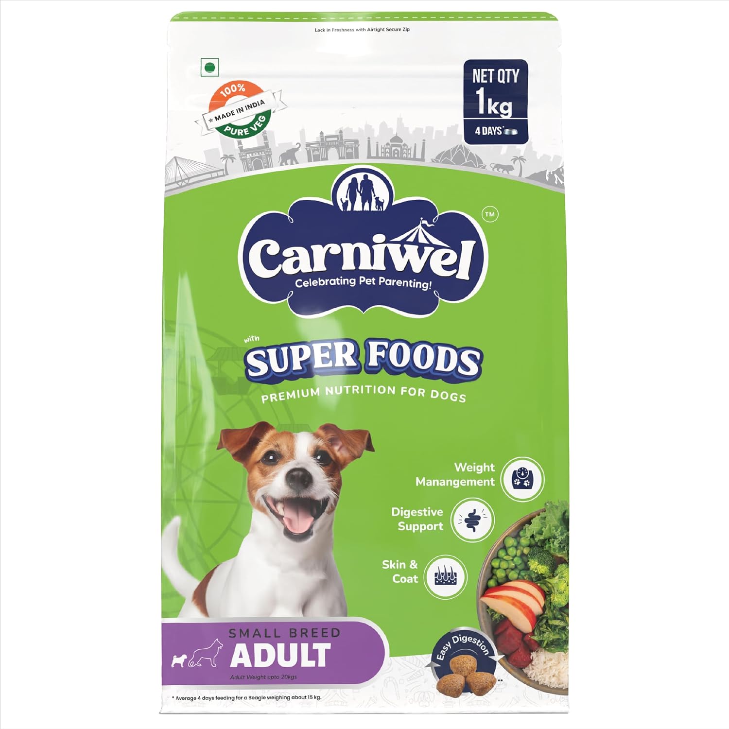 Carniwel Superfoods Adult Dry Dog Food 1kg 100 Vegetarian Fresh Natural Ingredients Highly Palatable Gmo Free Premium Nutrition For Small Dogs
