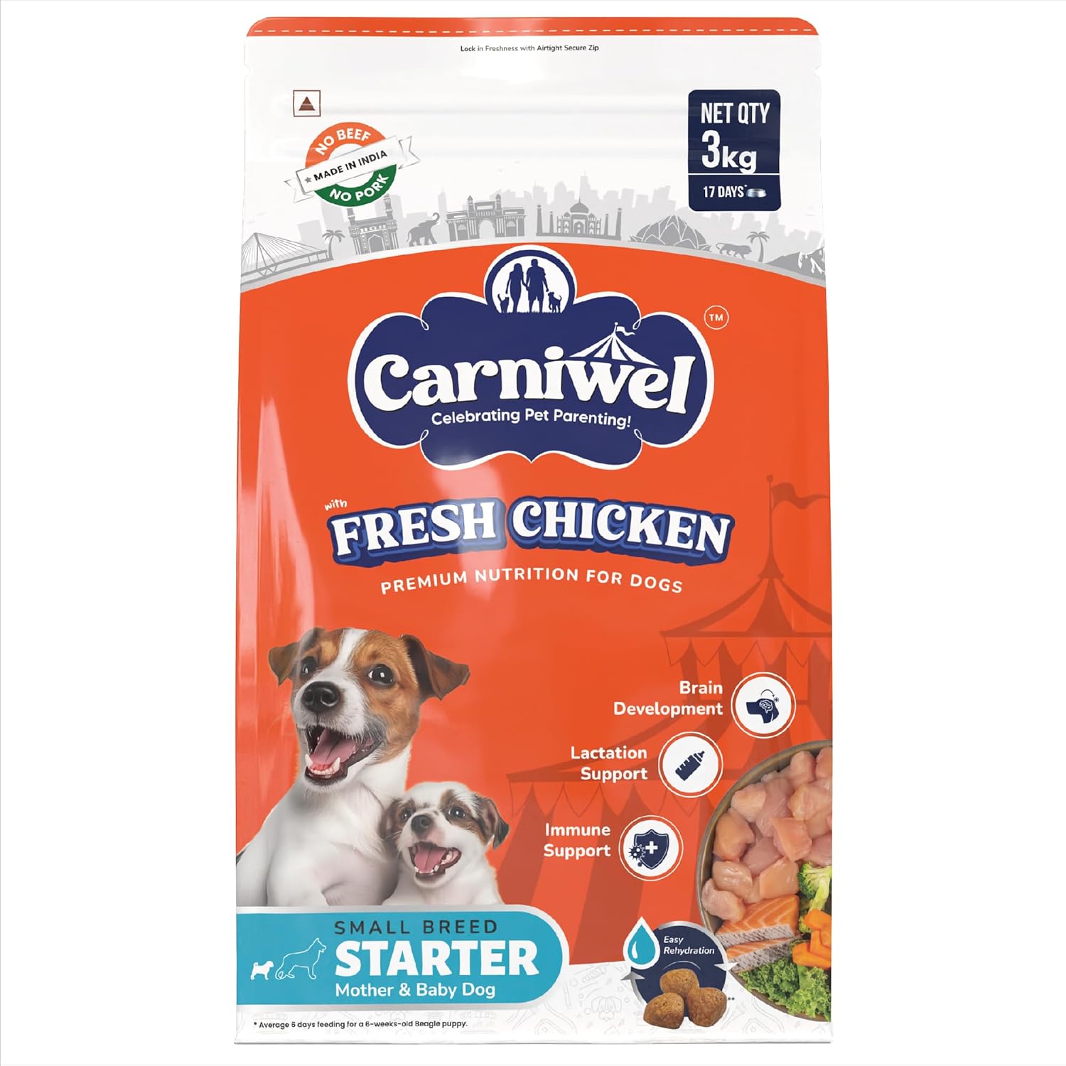 Carniwel Fresh Chicken Starter Dry Dog Food 3kg For Small Dogs Premium Nutrition Natural Ingredients For Easy Weaning Gmo Free Highly Palatable Immune Lactation Support