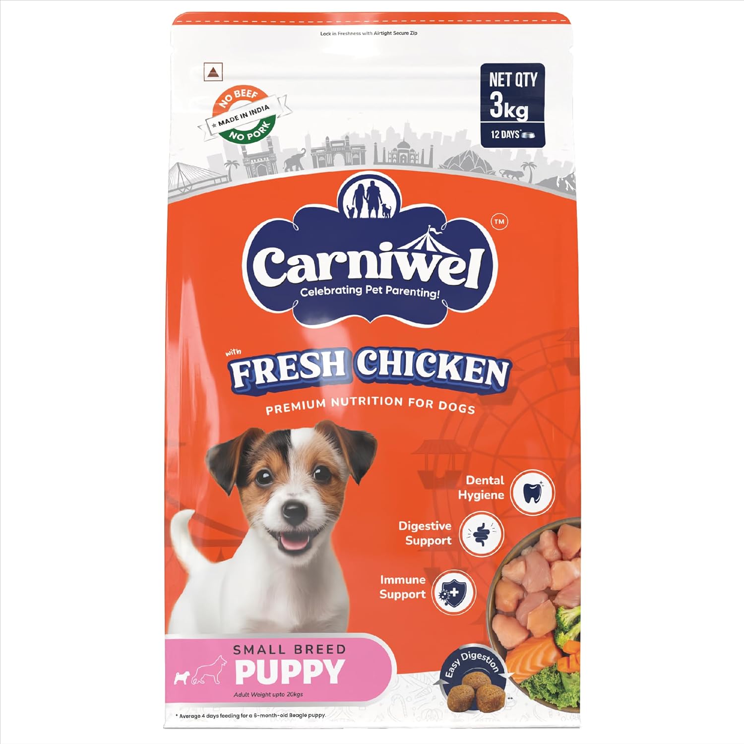 Carniwel Fresh Chicken Puppy Dry Dog Food 3kg Premium Nutrition Natural Ingredients For Healthy Muscle Bone Gmo Free Highly Palatable Boosts Skin Coat Health