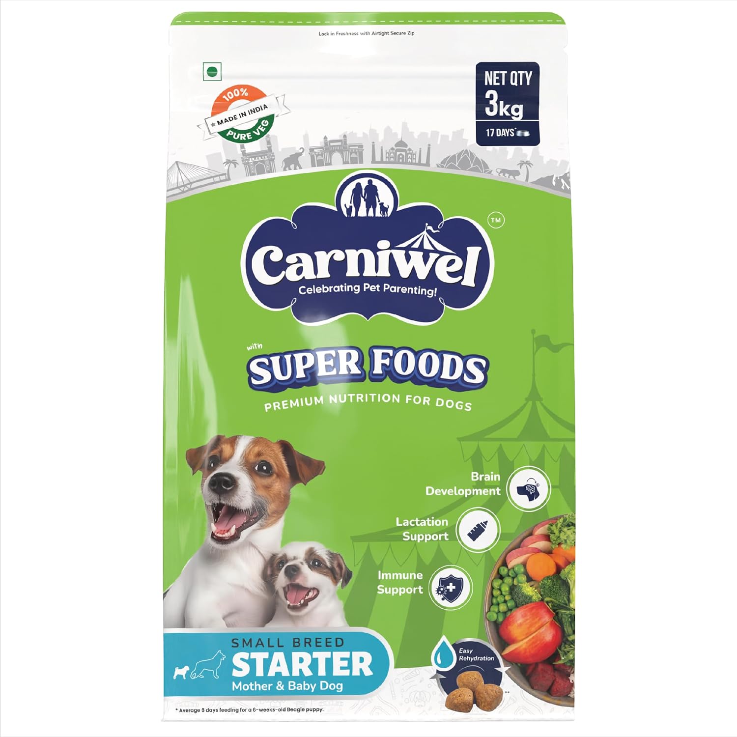 Carniwel Superfoods Starter Dry Dog Food 3kg 100 Vegetarian Fresh Natural Ingredients Highly Palatable Gmo Free Premium Nutrition For Small Dogs