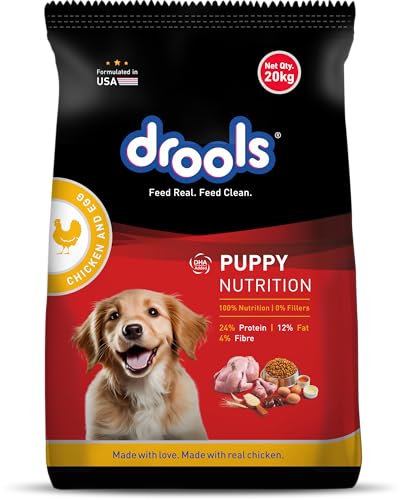 Drools Puppy Dry Dog Food 20kg | Chicken & Egg Flavour | Supports Healthy Growth | Omega 3 & 6 | Easy Digestion | DHA for Brain Development
