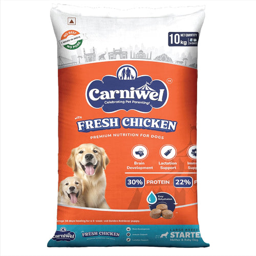 Carniwel Fresh Chicken Starter Dry Dog Food 10kg Natural Ingredients For Easy Weaning Gmo Free Highly Palatable Immune Lactation Support Premium Tailored Nutrition For Large Dog