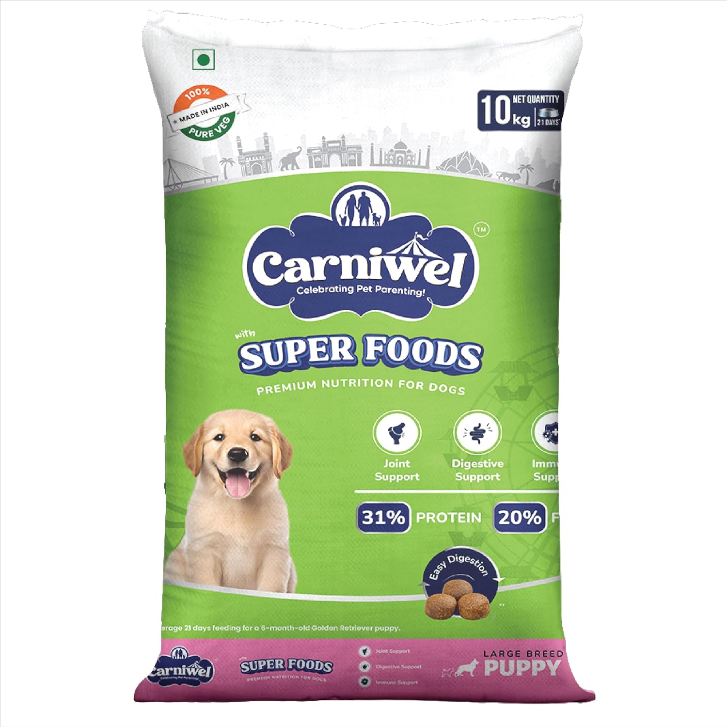 Carniwel Superfoods Puppy Dry Dog Food 10 Kg 100 Vegetarian Fresh Natural Ingredients Highly Palatable Gmo Free Premium Nutrition For Large Dogs