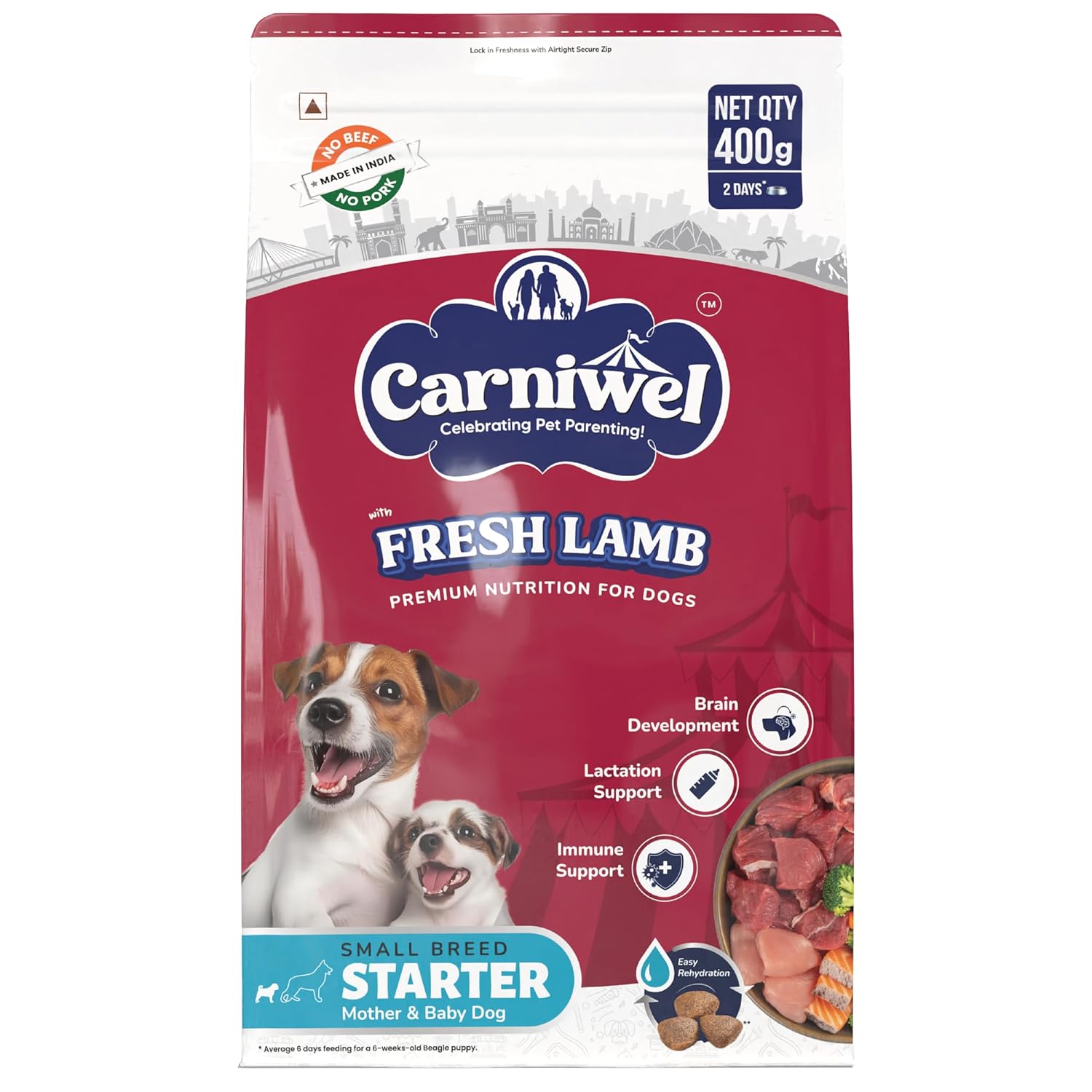 Carniwel Fresh Lamb Starter Dry Dog Food 400 Gm Natural Ingredients For Easy Weaning Gmo Free Highly Palatable Immune Lactation Support Premium Nutrition Tailored For Small Dogs