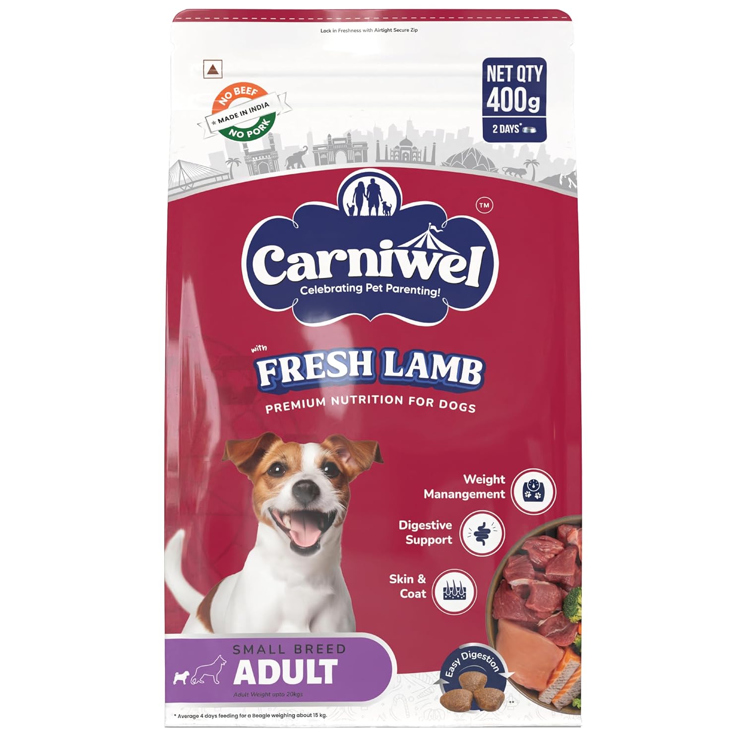 Carniwel Fresh Lamb Adult Dry Dog Food 400g Natural Ingredients For Optimal Skin Coat Health Highly Palatable Supports Joint Health Tailored Premium Nutrition For Small Dogs