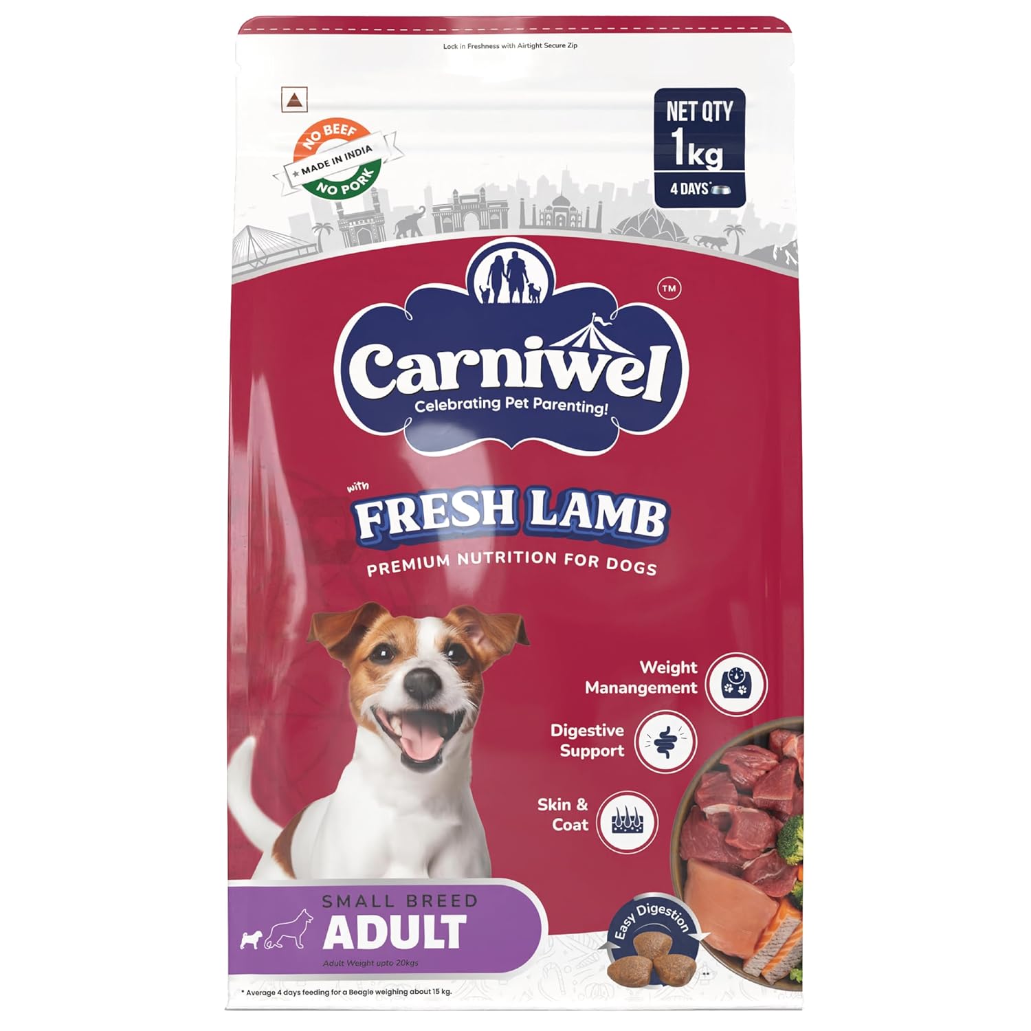 Carniwel Fresh Lamb Adult Dry Dog Food 3 Kg Natural Ingredients For Optimal Skin Coat Health Highly Palatable Supports Joint Health Tailored Premium Nutrition For Small Dogs
