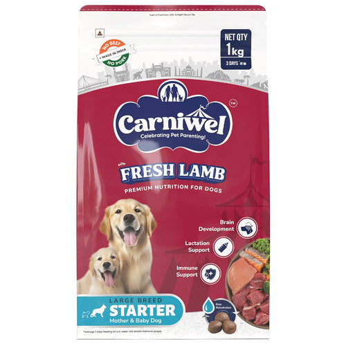 Carniwel Fresh Lamb Starter Dry Dog Food 1 Kg Natural Ingredients For Easy Weaning Gmo Free Highly Palatable Immune Lactation Support Premium Tailored Nutrition For Large Dog