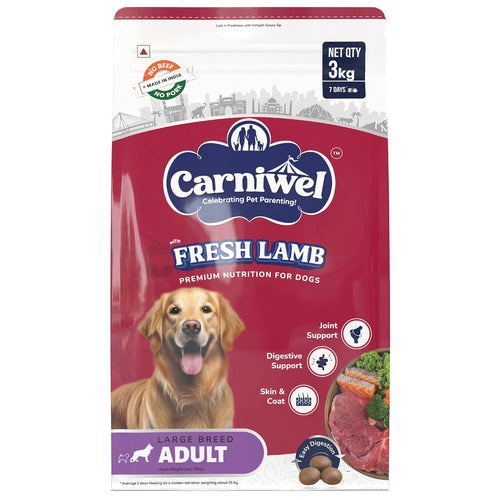 Carniwel Fresh Lamb Adult Dry Dog Food 3 Kg Natural Ingredients For Optimal Skin Coat Health Highly Palatable Supports Joint Health Tailored Premium Nutrition For Large Dogs