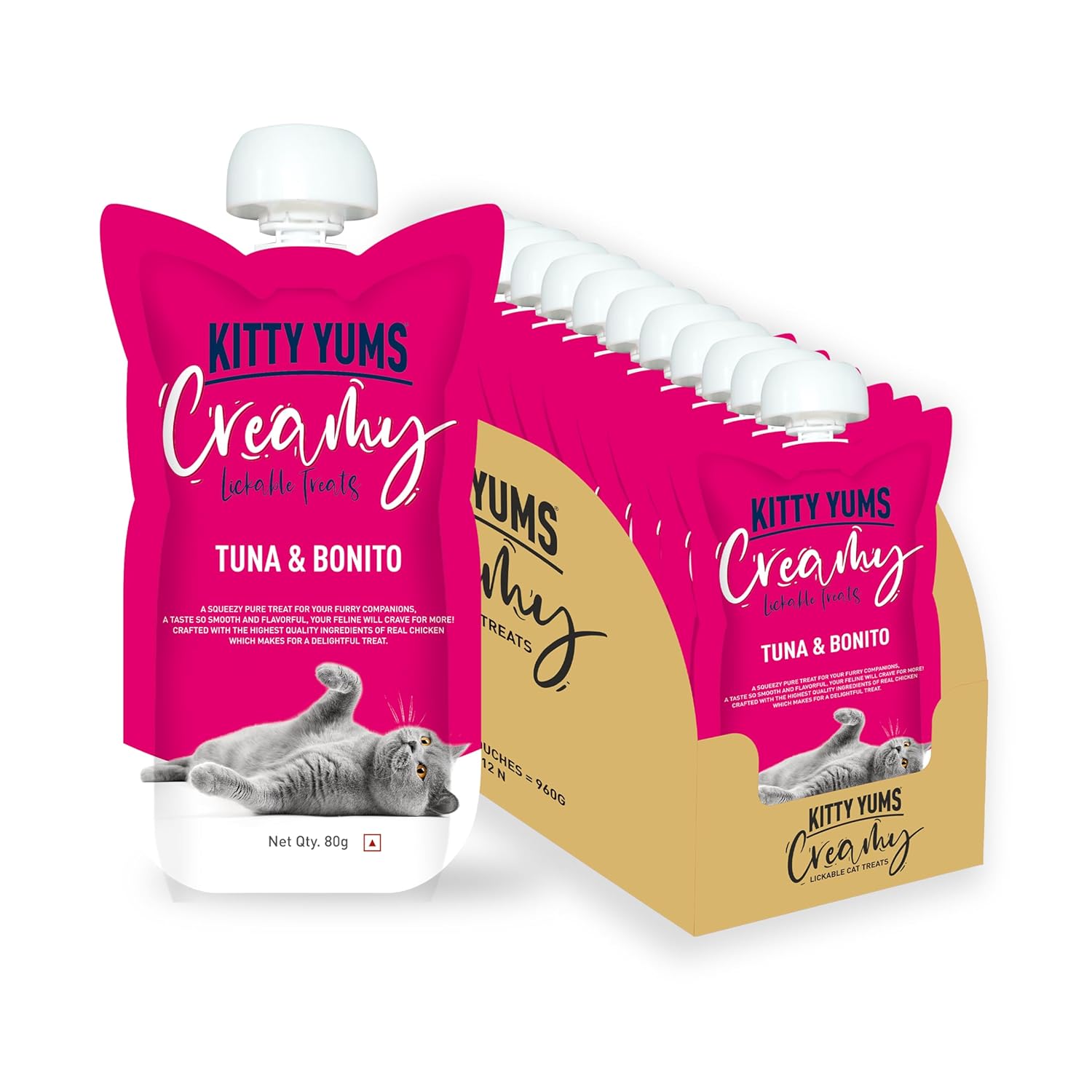 Kitty Yums Creamy Tuna Bonito Cat Treat 80g X12 960g Pack Of 12