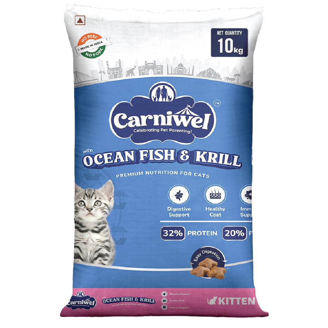 Carniwel Ocean Fish Antarctic Krill Kitten Dry Cat Food 10 Kg Fresh Natural Ingredients Highly Palatable Supports Healthy Skin Glossy Coat Premium Nutrition