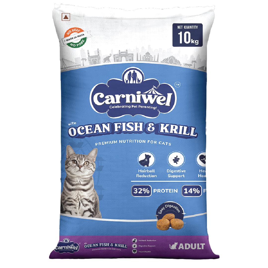 Carniwel Ocean Fish Antarctic Krill Adult Dry Cat Food 10 Kg Fresh Natural Ingredients Highly Palatable Supports Healthy Skin Glossy Coat Premium Nutrition For Cats
