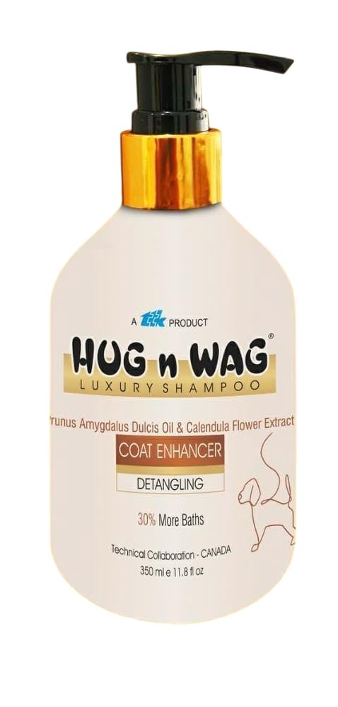 Hug N Wag Luxury Shampoo Coat Enhancer For Dogs Prunus Amygdalus Dulcis Oil Calendula Flower Extract Detangling Formula 30 More Baths 350ml