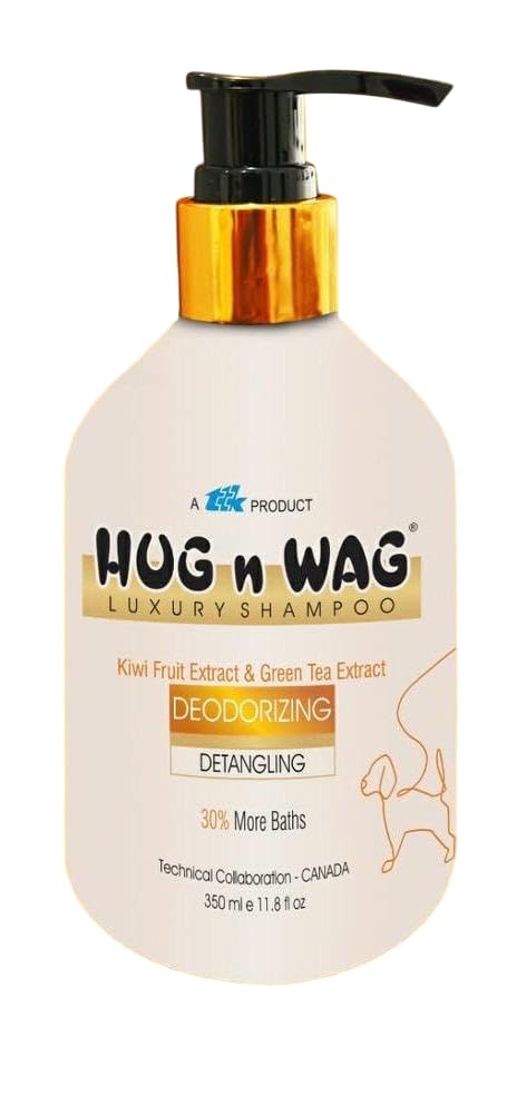 Hug N Wag Luxury Shampoo Deodorizing For Dogs Kiwi Fruit Extract Green Tea Extract Detangling Benefits 30 More Baths 350ml