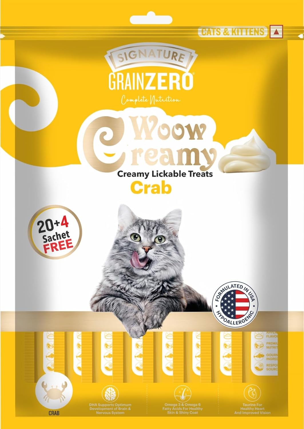Grain Zero Creamy Lickable Cat Treats Crab 360 Gm 20 Sachet 4 Free Rich In Protein Promotes Hydration No Artificial Preservatives Best For Training And Bonding