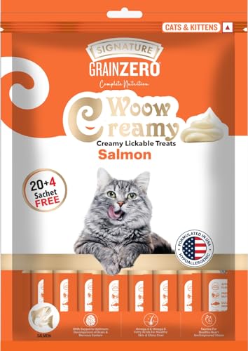 Grain Zero Creamy Lickable Cat Treats 360g (20 Sachets + 4 Free) | Salmon | Rich in Protein, Promotes Hydration | No Artificial Preservatives | Best for Training & Bonding | All Life Stages