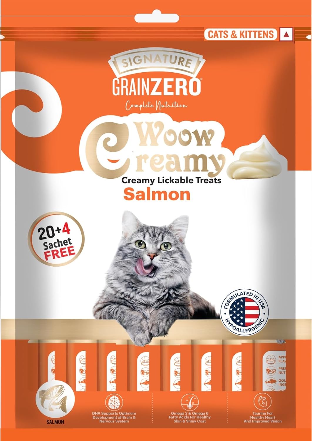 Grain Zero Creamy Lickable Cat Treats 360g 20 Sachets 4 Free Salmon Rich In Protein Promotes Hydration No Artificial Preservatives Best For Training Bonding All Life Stages