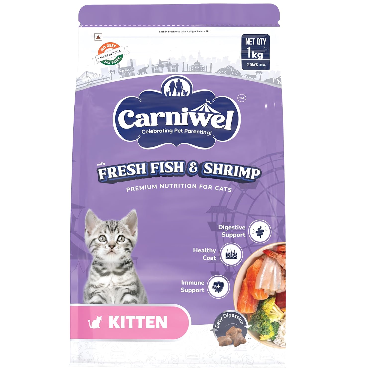 Carniwel Fresh Fish Shrimp Kitten Dry Cat Food 1 Kg Fresh Natural Ingredients Highly Palatable Supports Healthy Skin Glossy Coat Premium Nutrition