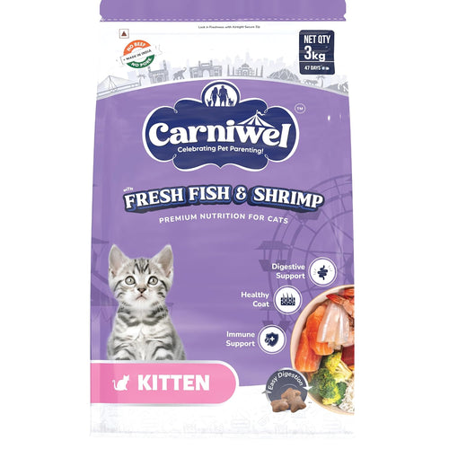 Carniwel Fresh Fish Shrimp Kitten Dry Cat Food 3 Kg Fresh Natural Ingredients Highly Palatable Supports Healthy Skin Glossy Coat Premium Nutrition