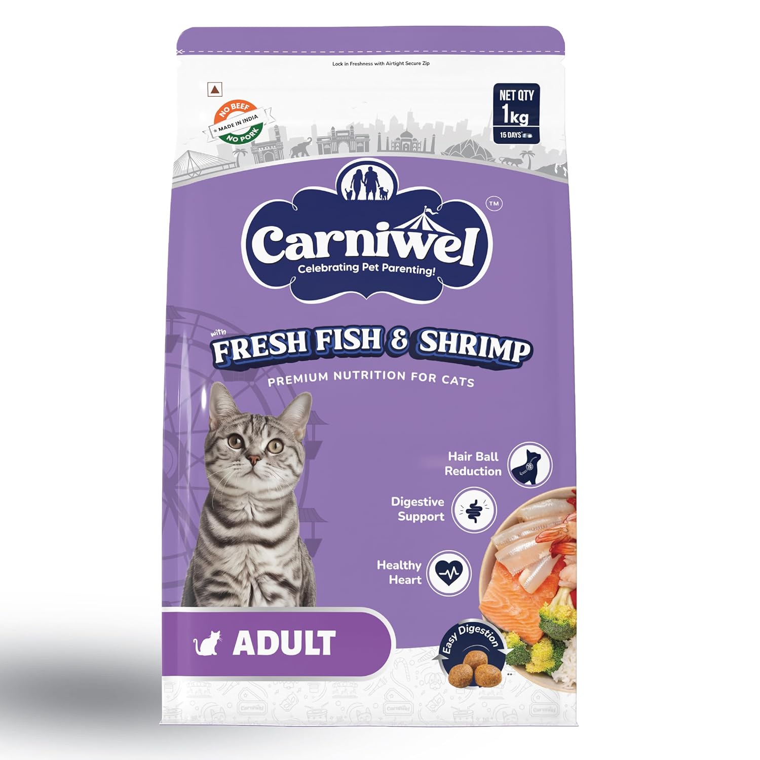 Carniwel Fresh Fish Shrimp Adult Dry Cat Food 1 Kg Fresh Natural Ingredients Highly Palatable Supports Healthy Skin Glossy Coat Premium Nutrition For Adult Cats