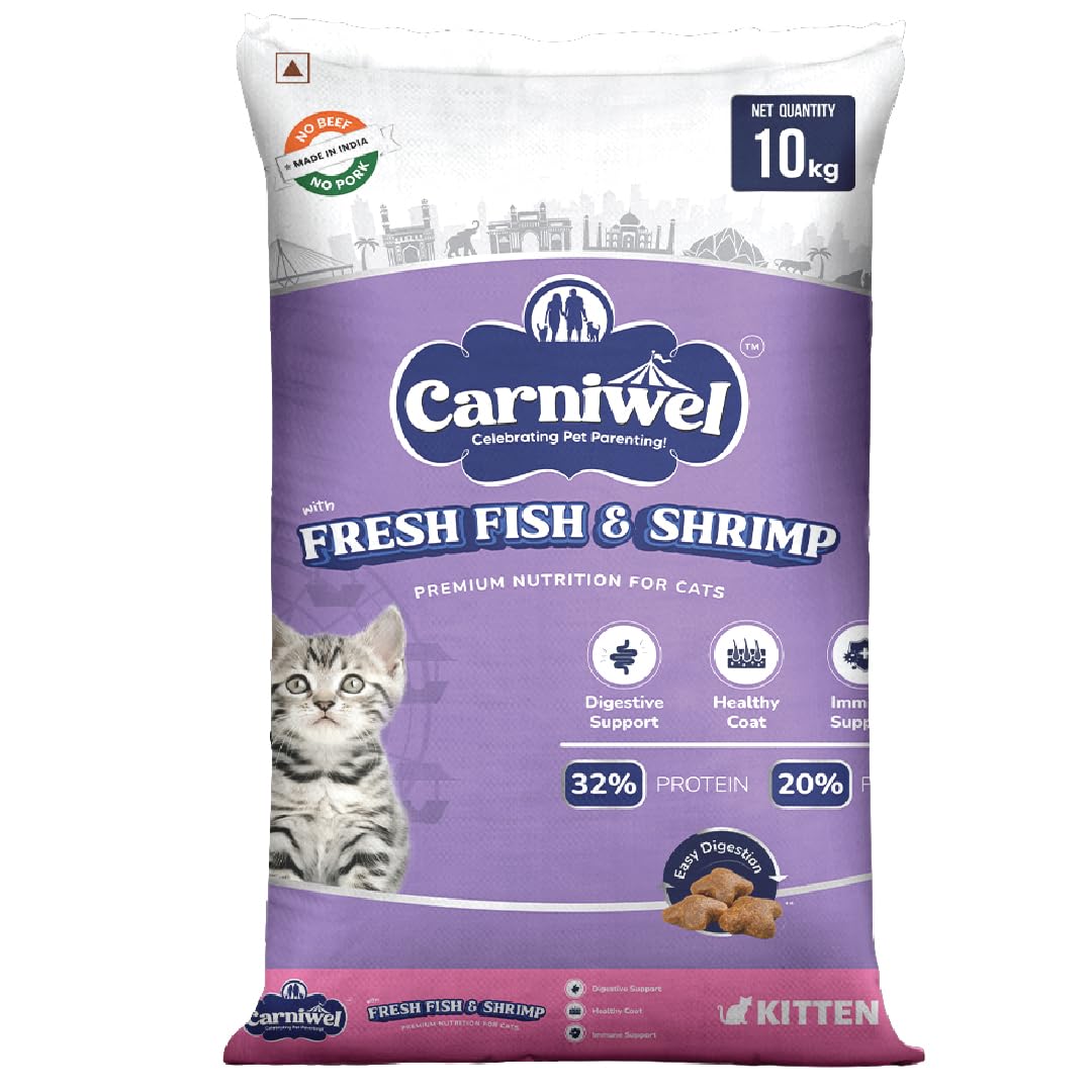 Carniwel Fresh Fish Shrimp Kitten Dry Cat Food 10 Kg Fresh Natural Ingredients Highly Palatable Supports Healthy Skin Glossy Coat Premium Nutrition